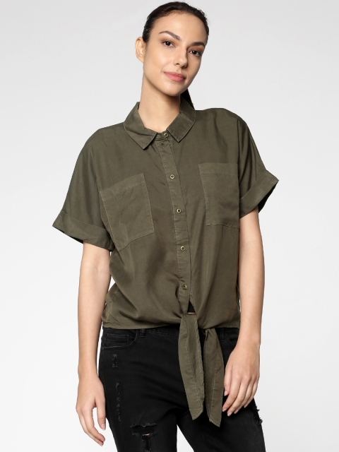 

ONLY Women Olive Green Regular Fit Solid Casual Shirt