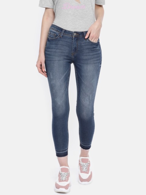 

ONLY Women Blue Skinny Fit Mid-Rise Low Distress Stretchable Cropped Jeans
