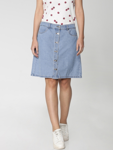 

ONLY Women Blue Washed A-Line Denim Pure Cotton Skirt