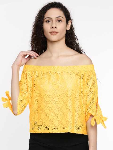 

ONLY Women Yellow Self Design Bardot Top