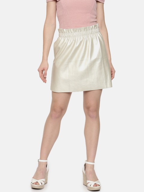 

ONLY Women Off White Solid A-Line Skirt