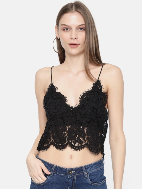 

ONLY Women Black Self Design Sheer Bralette Top
