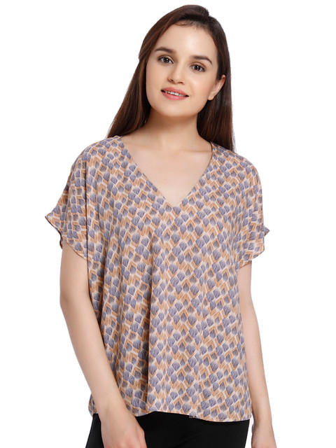 

ONLY Women Beige Abstract Printed Top