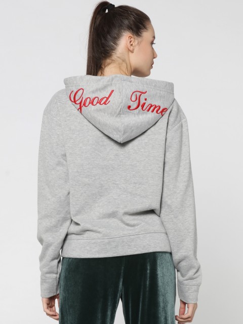 

ONLY Women Grey Melange Solid Hooded Sweatshirt