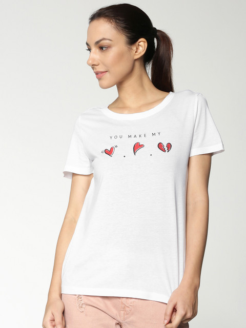 

ONLY Women White Printed Round Neck T-shirt
