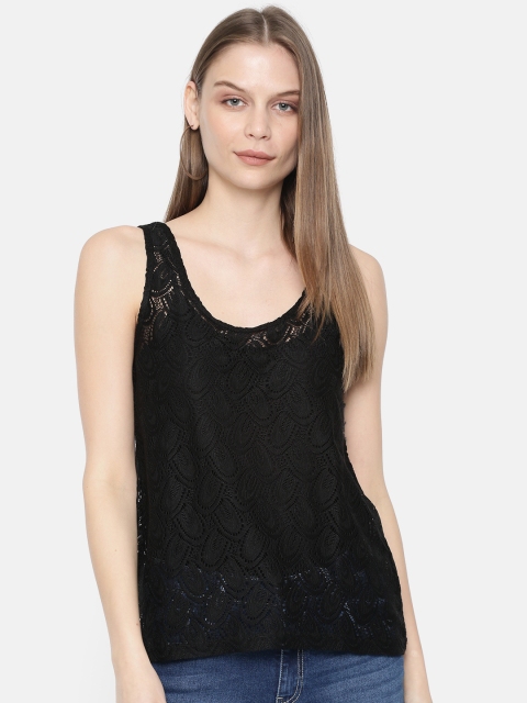 

ONLY Women Black Self Design Sheer Tank Top