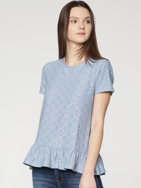 

ONLY Women Blue Self Design Top