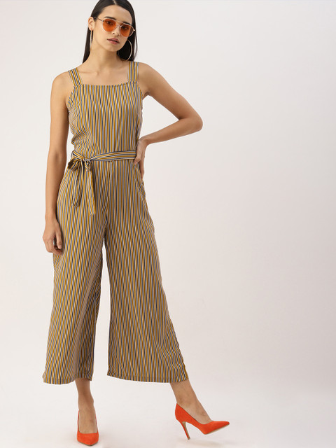 

DressBerry Women Mustard & Navy Blue Striped Basic Jumpsuit