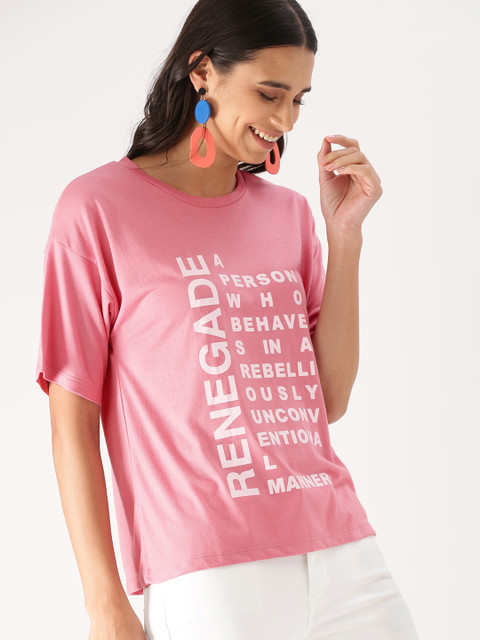 

DressBerry Women Pink Printed Round Neck T-shirt