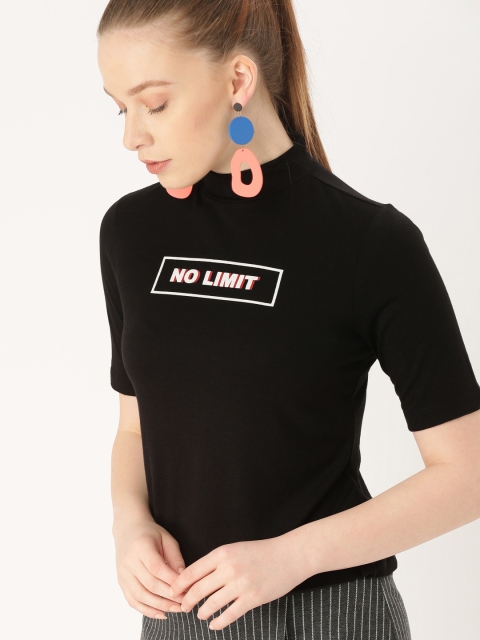 

DressBerry Women Black Solid Round Neck T-shirt