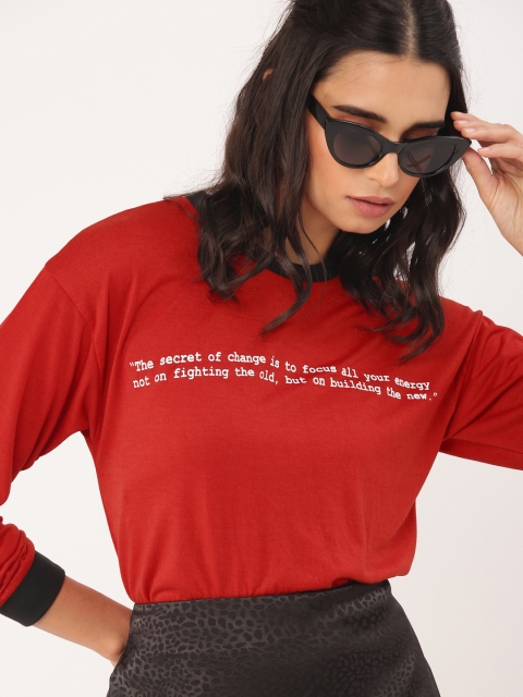 

DressBerry Women Red Typography T-shirt