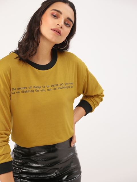

DressBerry Women Mustard Yellow Printed Round Neck T-shirt