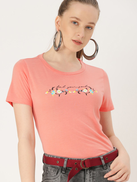 

DressBerry Women Pink Solid Round Neck T-shirt