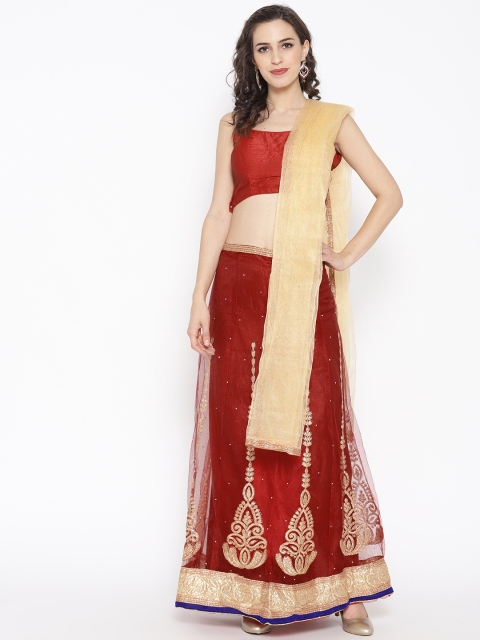 

Rajesh Silk Mills Maroon & Golden Semi-Stitched Lehenga & Unstitched Choli with Dupatta