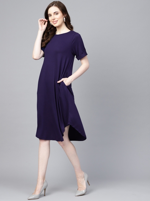 

Femella Women Navy Blue Solid A-Line Dress