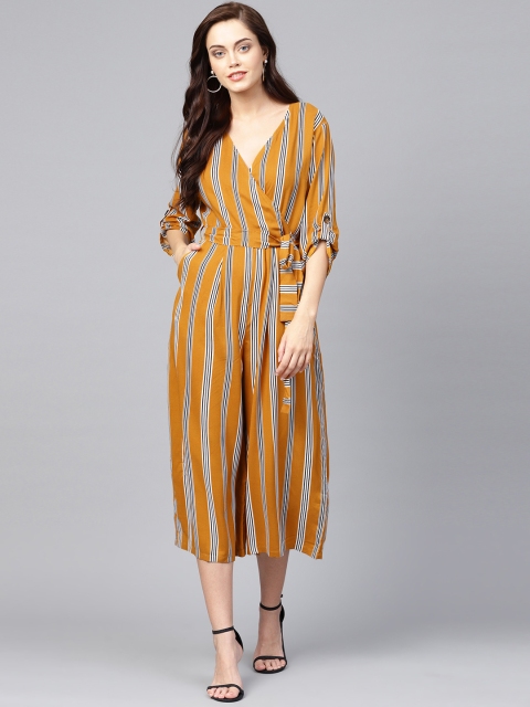 

Femella Women Mustard Yellow & Black Striped Culotte Jumpsuit