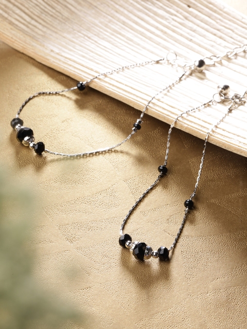 

Priyaasi Set of 2 Black Silver-Plated Beaded Anklets