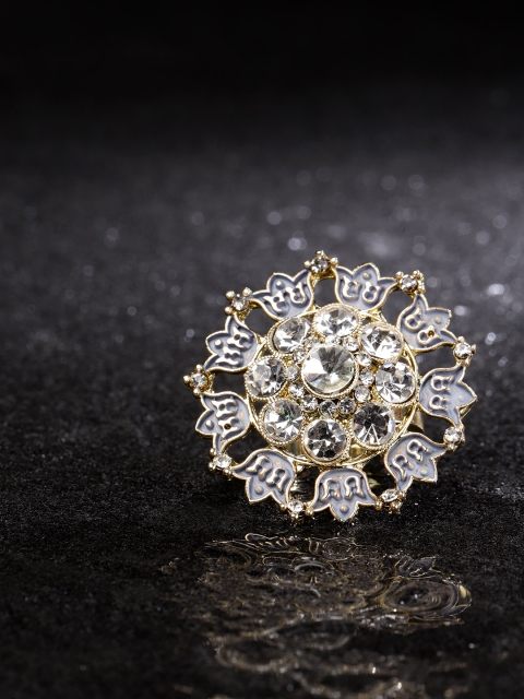 

Priyaasi Grey Gold-Plated Stone-Studded Hand Painted Adjustable Ring
