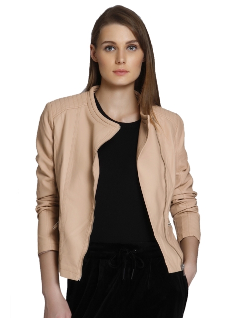 

ONLY Women Beige Solid Faux Leather Tailored Jacket