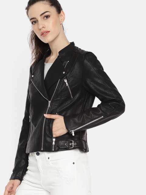 

ONLY Women Black Solid Biker Jacket
