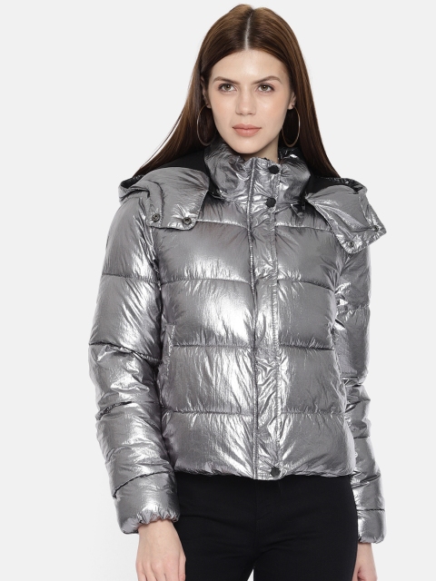 

ONLY Women Silver-Toned Solid Puffer Jacket