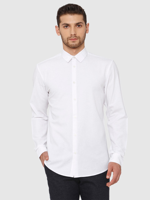 

SELECTED Men White Regular Fit Solid Opaque Casual Cotton Linen Shirt