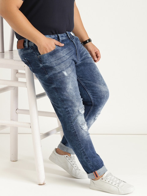 

Sztori Plus Size Men Blue Skinny Fit Mid-Rise Mildly Distressed Acid Wash Stretchable Jeans