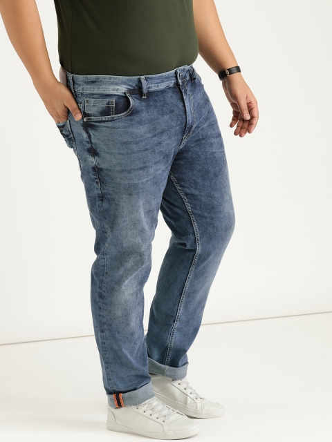 

Sztori Plus Size Men Navy Blue Slim Fit Mid-Rise Clean Look Acid Wash Stretchable Jeans
