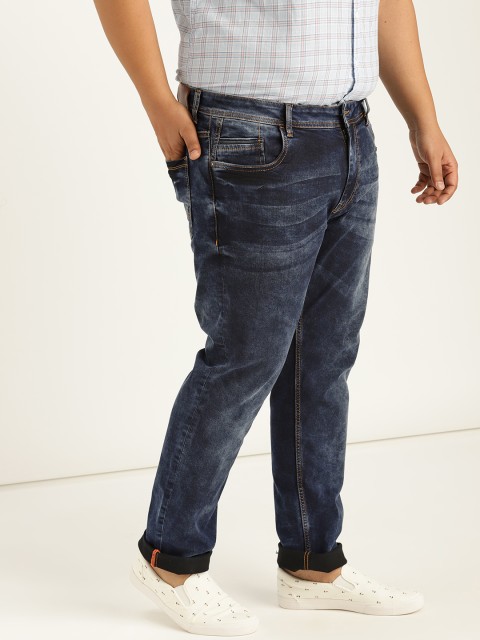 

Sztori Plus Size Men Navy Blue Slim Fit Mid-Rise Clean Look Stretchable Jeans