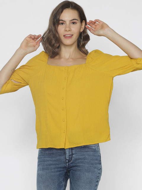 

ONLY Women Mustard Yellow Solid Top