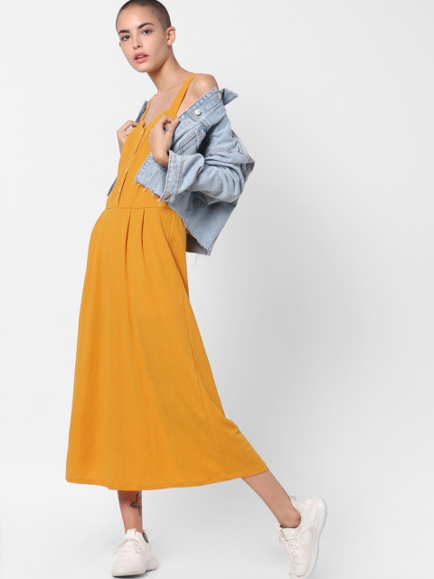 

ONLY Women Mustard Yellow Solid Knitted Fit and Flare Dress