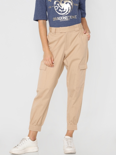 

ONLY Women Beige Loose Fit Solid Cropped Cargos