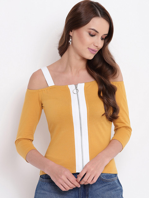 

Texco Women Mustard Yellow Colourblocked Top