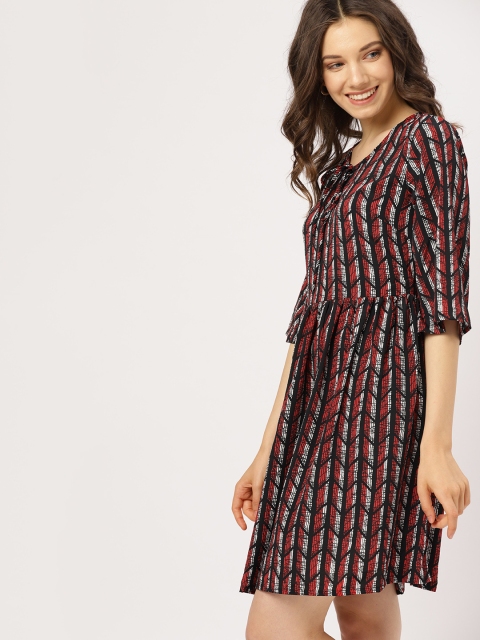 

DressBerry Women Red & Black Printed A-Line Dress