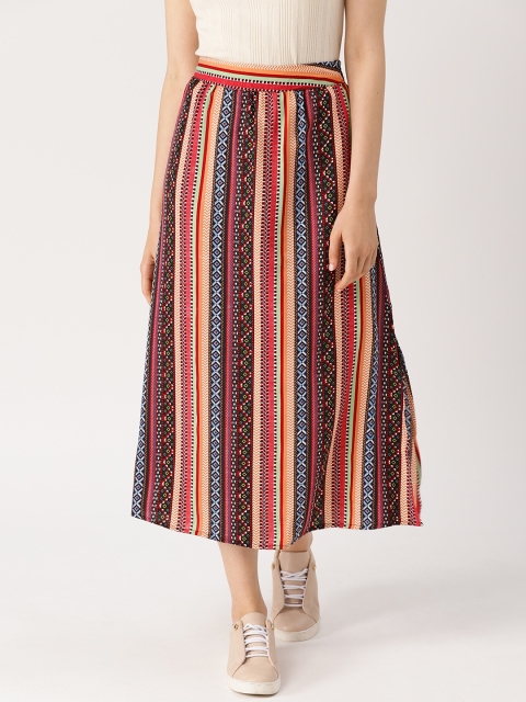 

DressBerry Women Maroon & Peach-Coloured Striped Midi A-Line Skirt