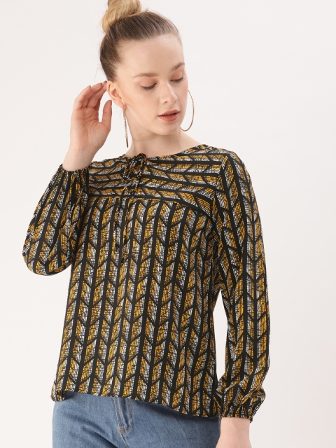 

DressBerry Women Mustard Yellow & Black Printed Top