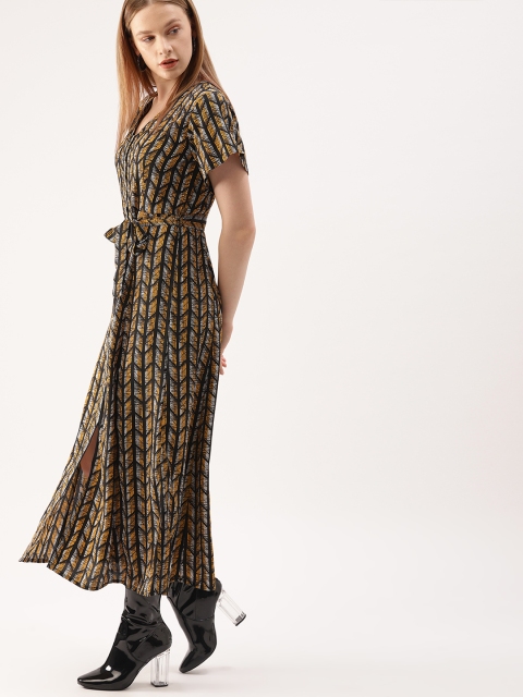 

DressBerry Black & Yellow Geometric Print Maxi Dress