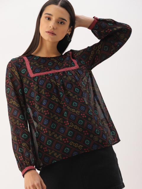 

DressBerry Women Black & Red Printed Sheer Top