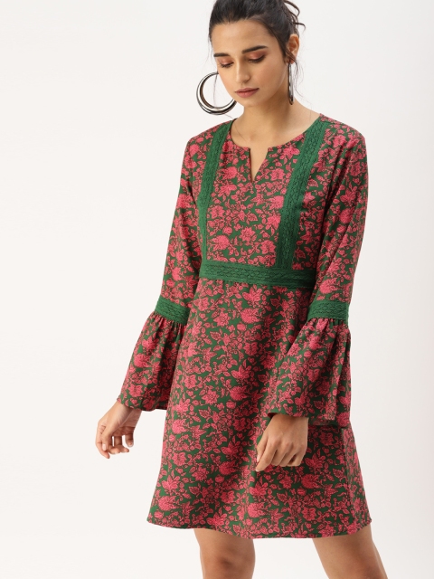 

DressBerry Women Green & Pink A-Line Dress