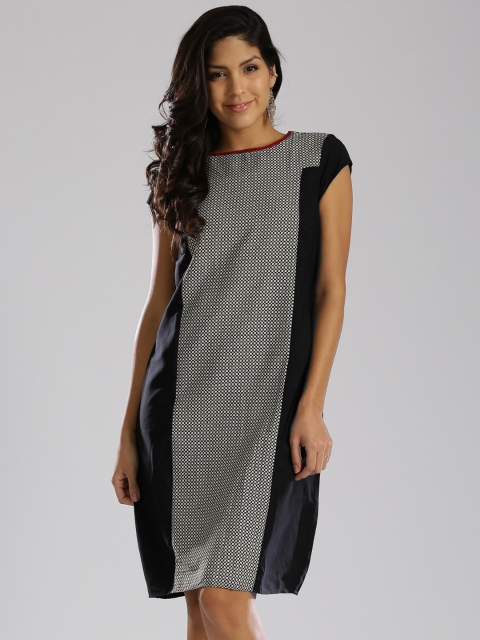 

W Black Printed Panelled A-Line Dress