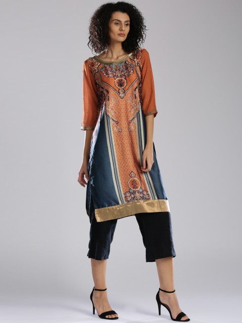 

Wishful by W Women Rust Orange & Navy Printed Kurta
