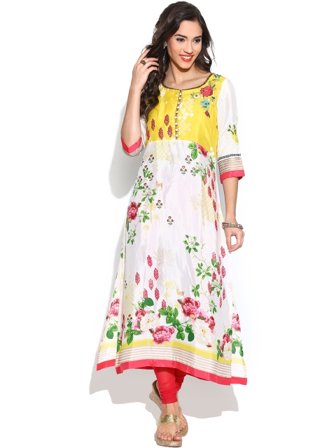 

Wishful by W Women Yellow & Off-White Printed Kurta