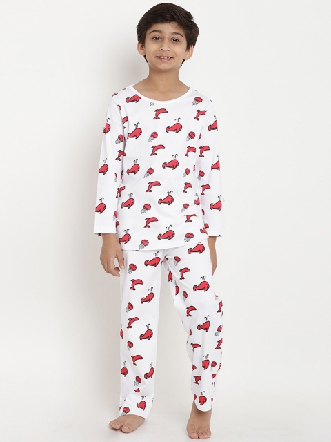 

berrytree Unisex White Printed Organic Cotton Sustainable Night Suit