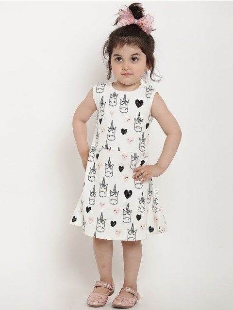 

berrytree Girls White Printed Organic Cotton A-Line Dress