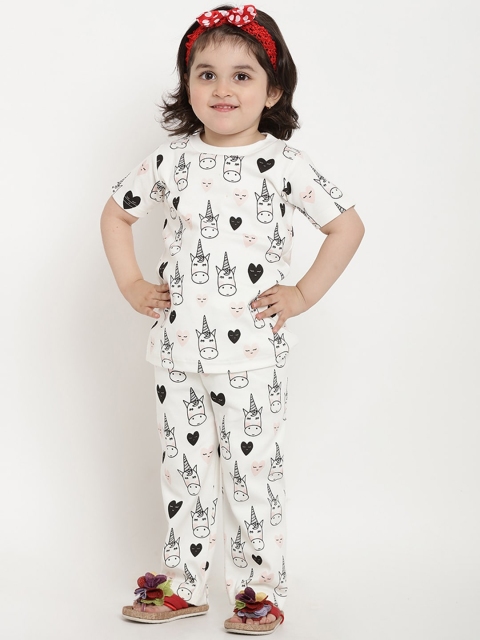 

berrytree Girls White Printed Organic Cotton Sustainable Night Suit