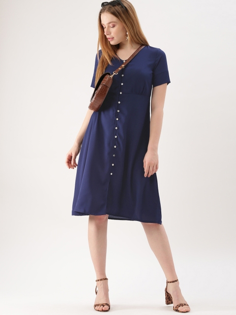 

DressBerry Women Navy Blue Solid A-Line Dress