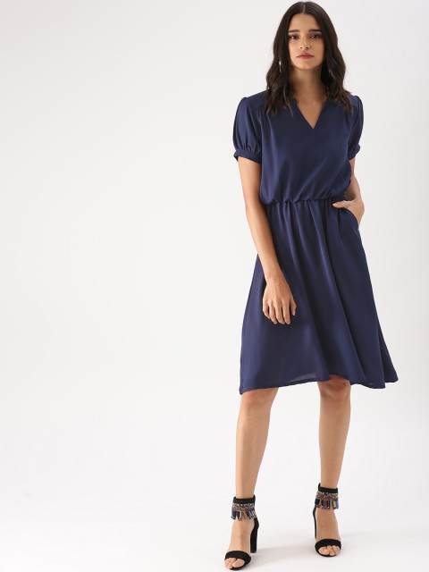 

DressBerry Women Navy Blue Solid Fit and Flare Dress
