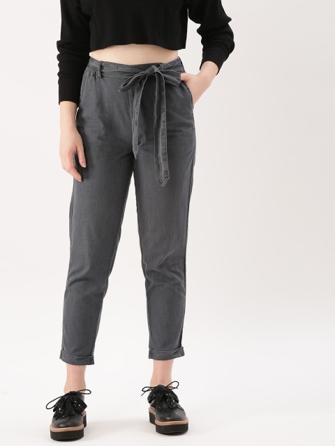 

DressBerry Women Grey Solid Regular Fit Peg Trousers