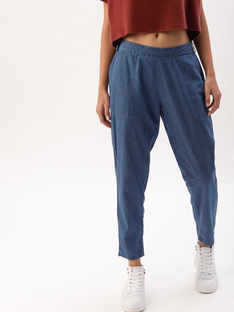 

DressBerry Women Blue Solid Chambray Trousers
