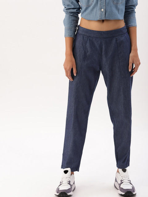 

DressBerry Women Blue Solid Denim Trousers